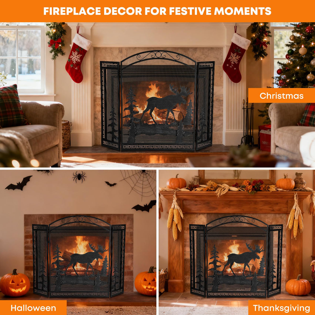 3 Panel Fireplace Screen with Guard Grate D50099