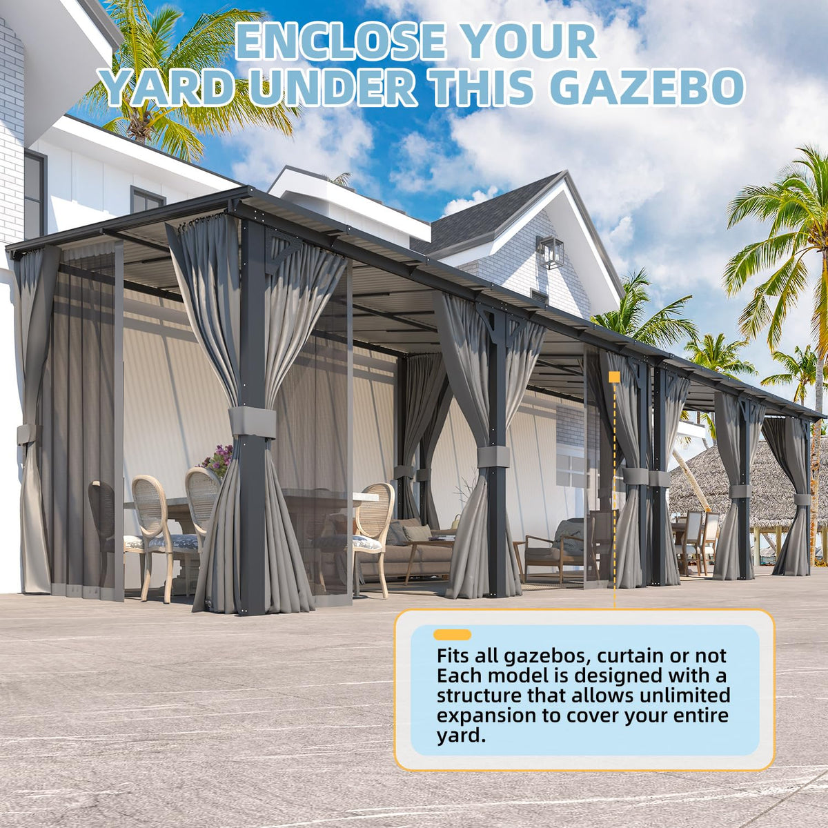 14' x 10' Hard Top Lean to Gazebo with Curtains and Mosquito Netting P52968