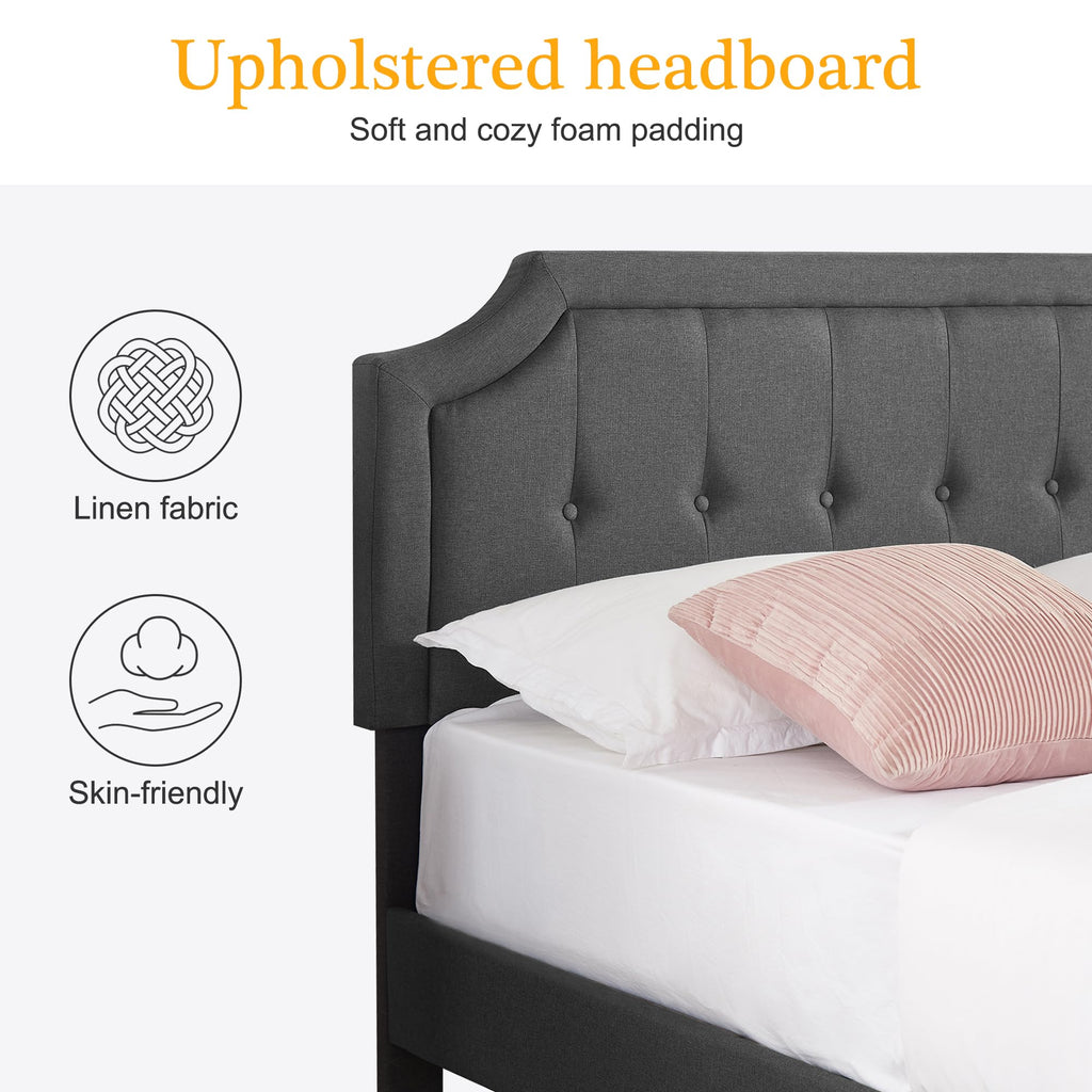 Queen Size Fabric Upholstered Platform Bed Frame with Wooden Slats F642167