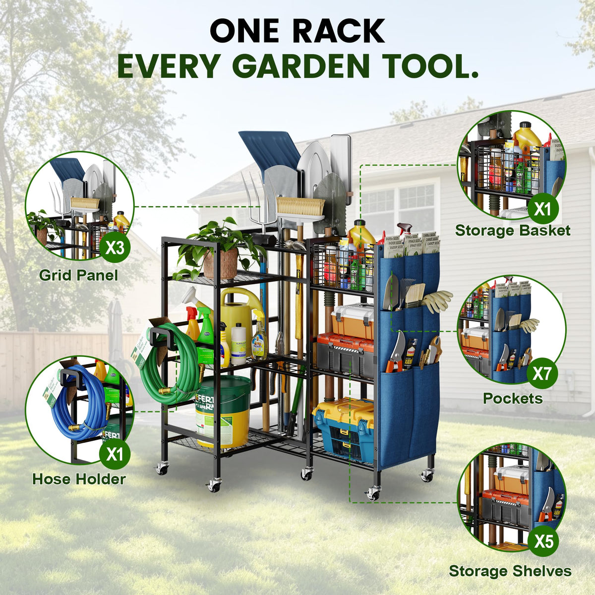 3-Sided Garden Tool Organizer with Wheels Q174