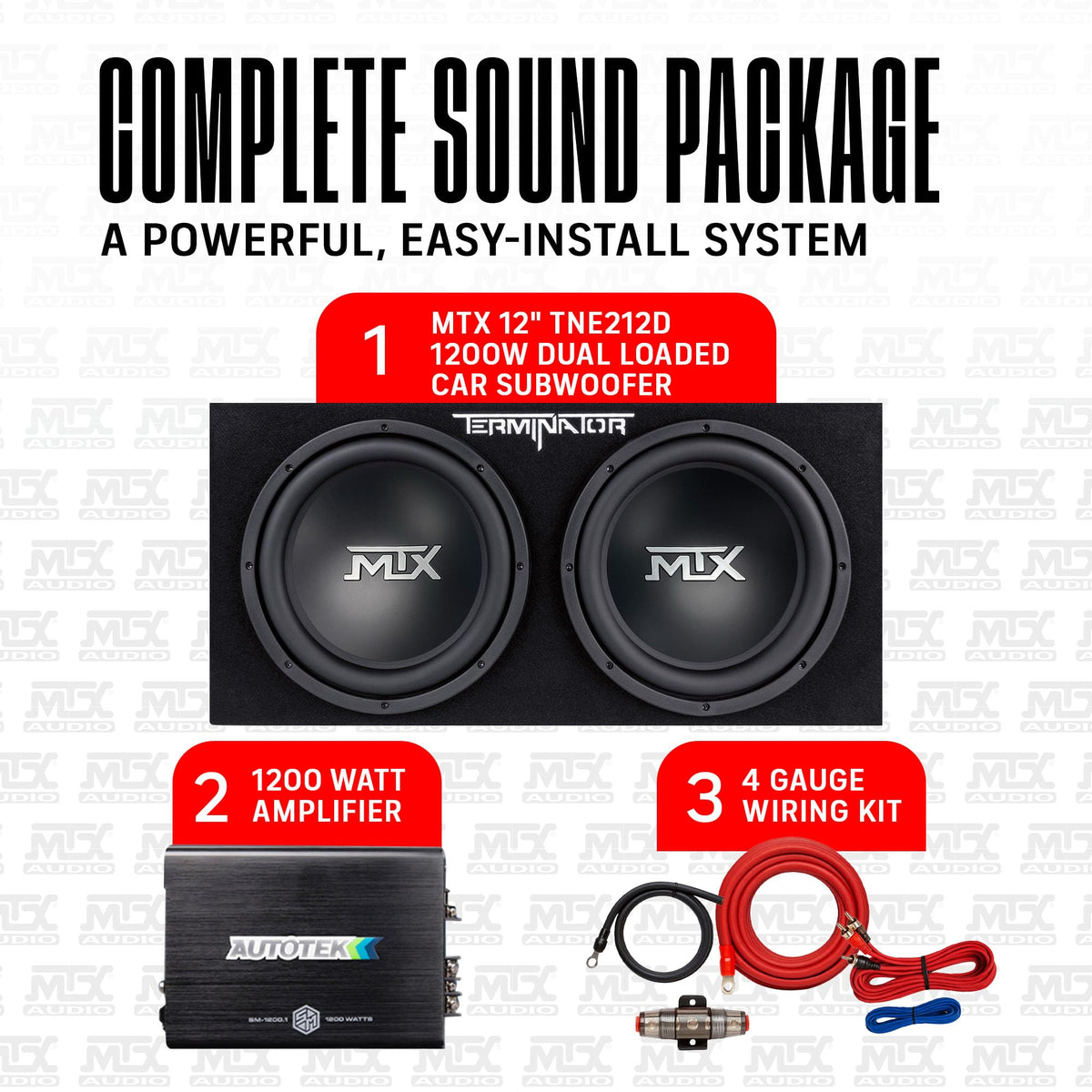 12" Subwoofer Box, Mono Amp & 4 Gauge Wiring Kit N39060