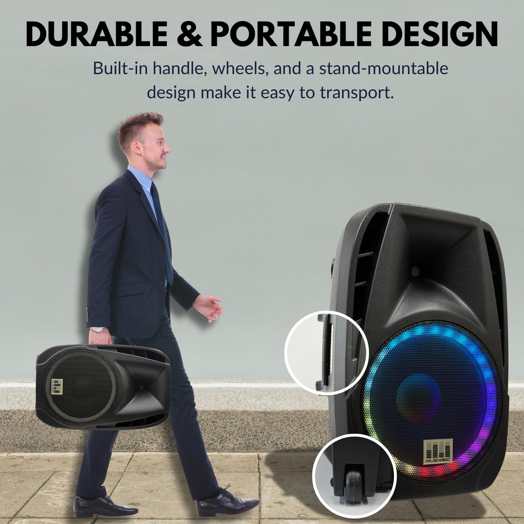 15" 2000W Portable PA Speaker System with Wireless Microphones N8067