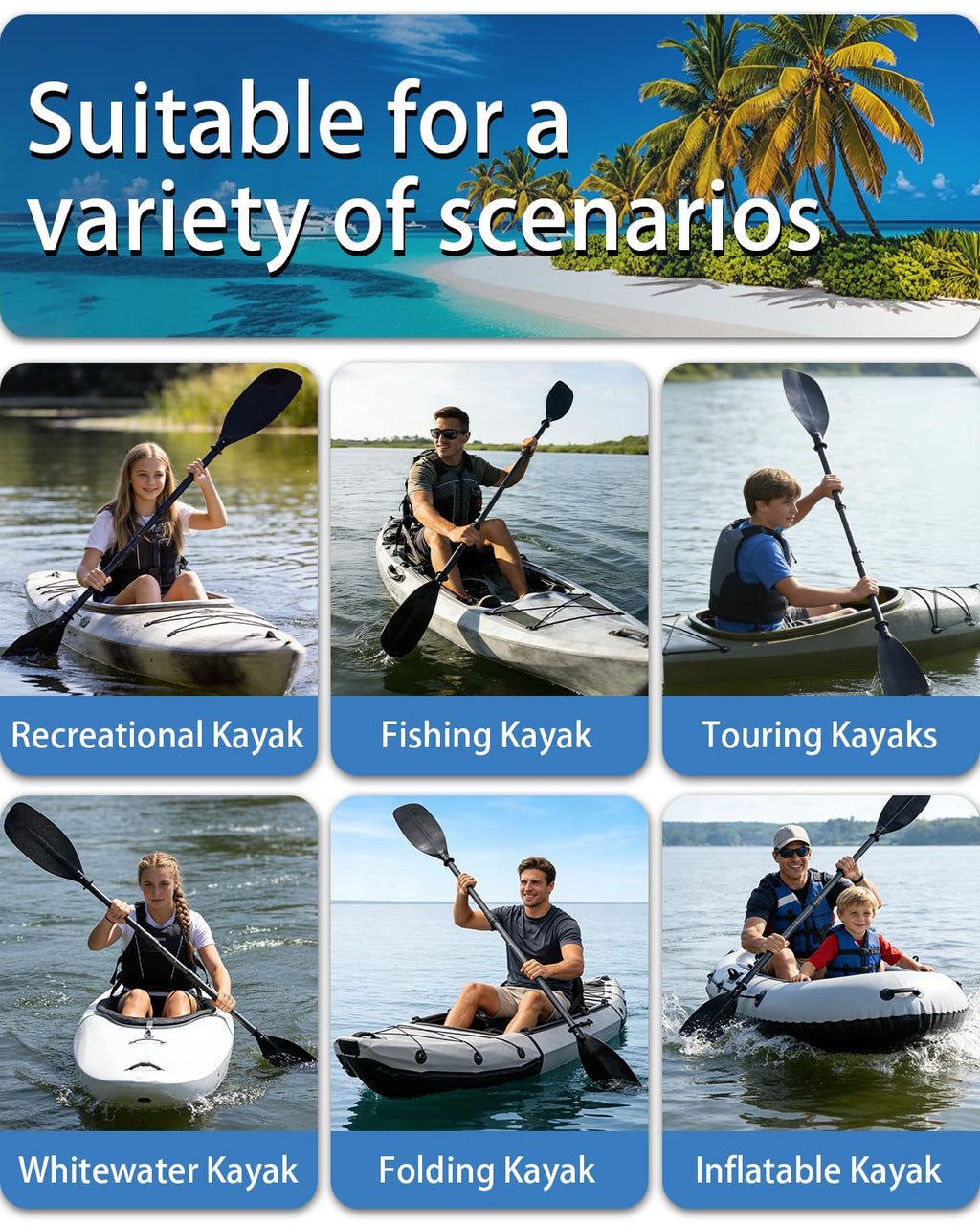 Adjustable Telescopic Kayak Paddle Stainless Steel Shaft Fiberglass Blades A798988