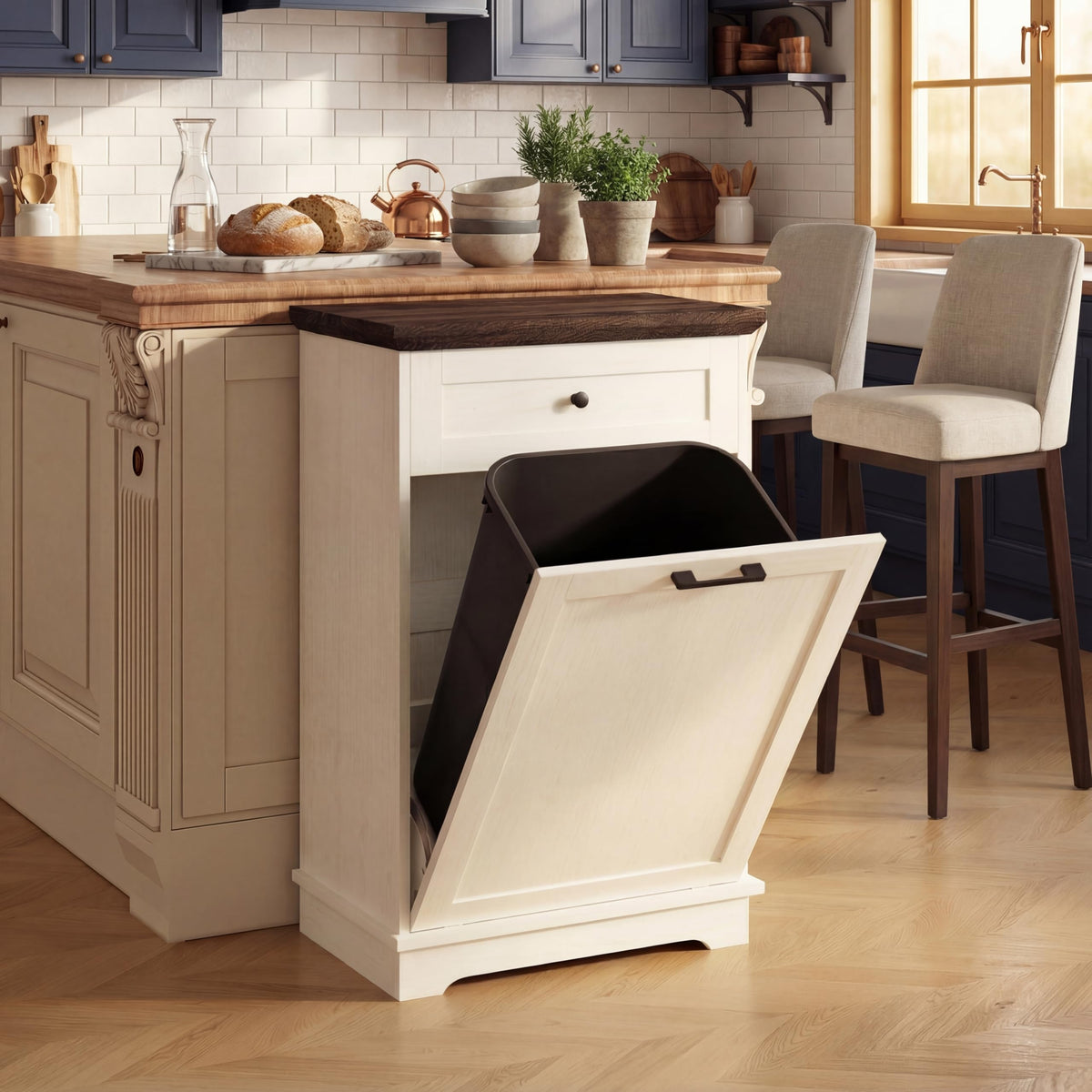 Double Tilt Out Trash Cabinet for 10 Gallon Trash Cans, Antique White G28285