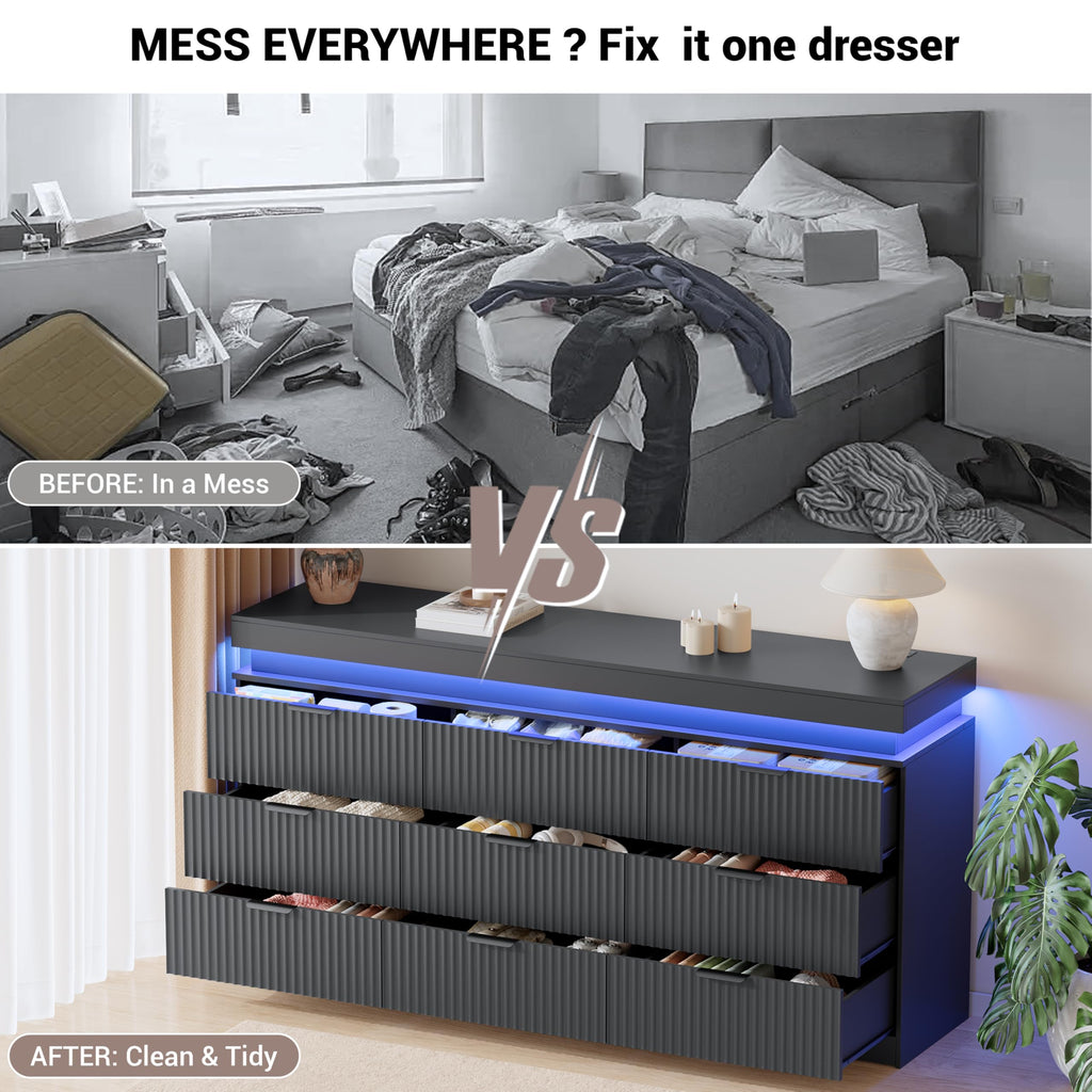 Black 9 Drawer Wood Dresser B2291