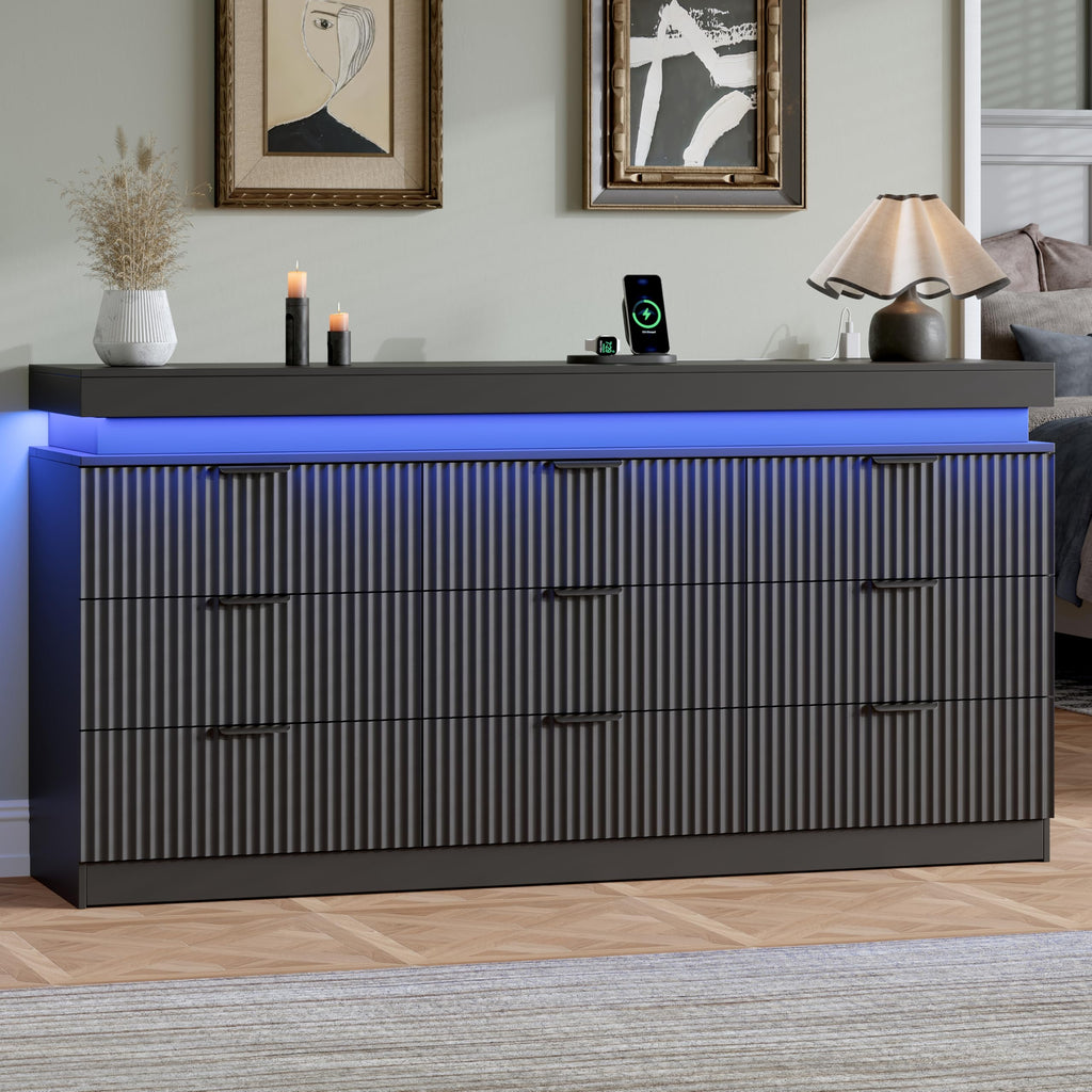 Black 9 Drawer Wood Dresser B2291
