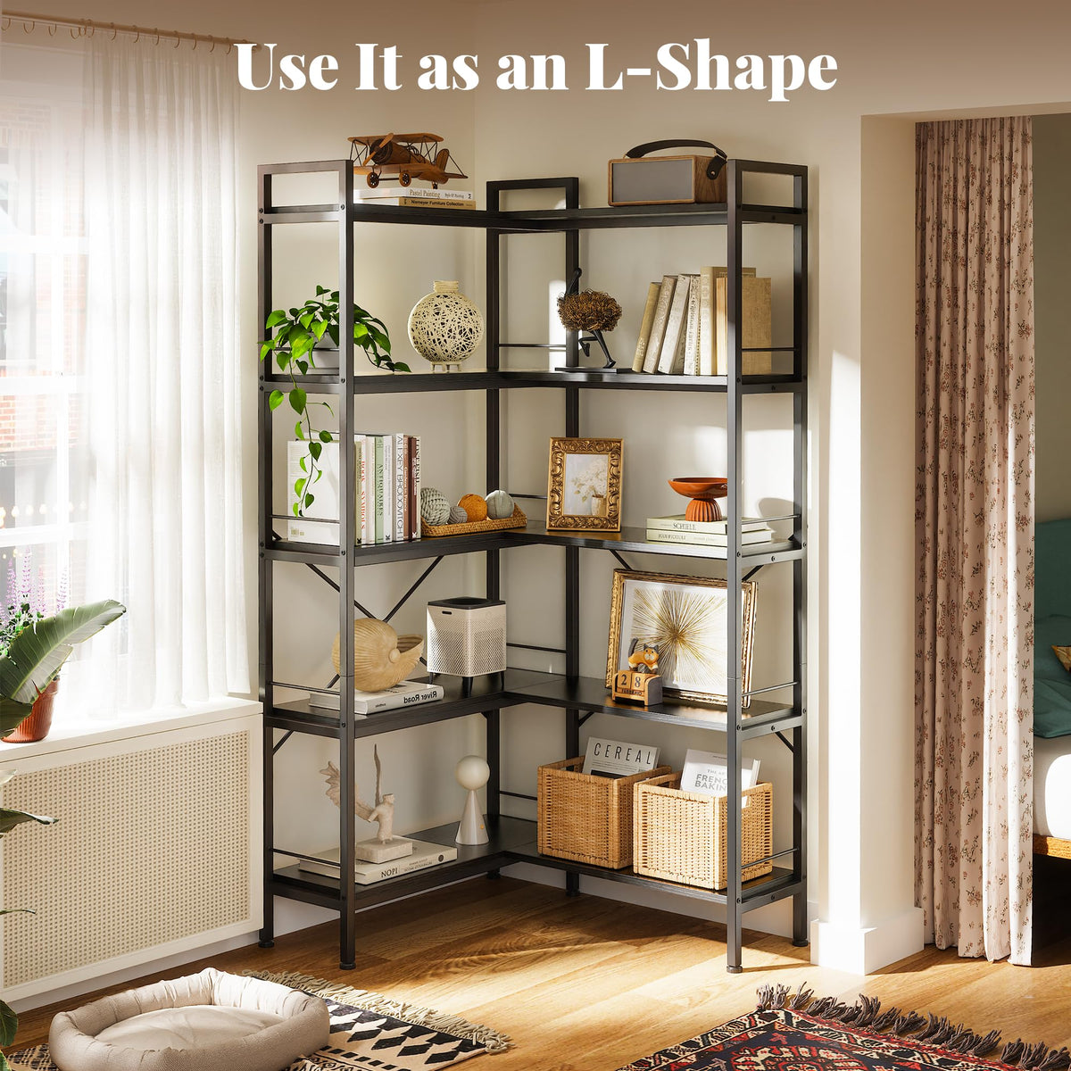 5 Tier L Shaped Corner Bookshelf with 10 Open Shelves T40995