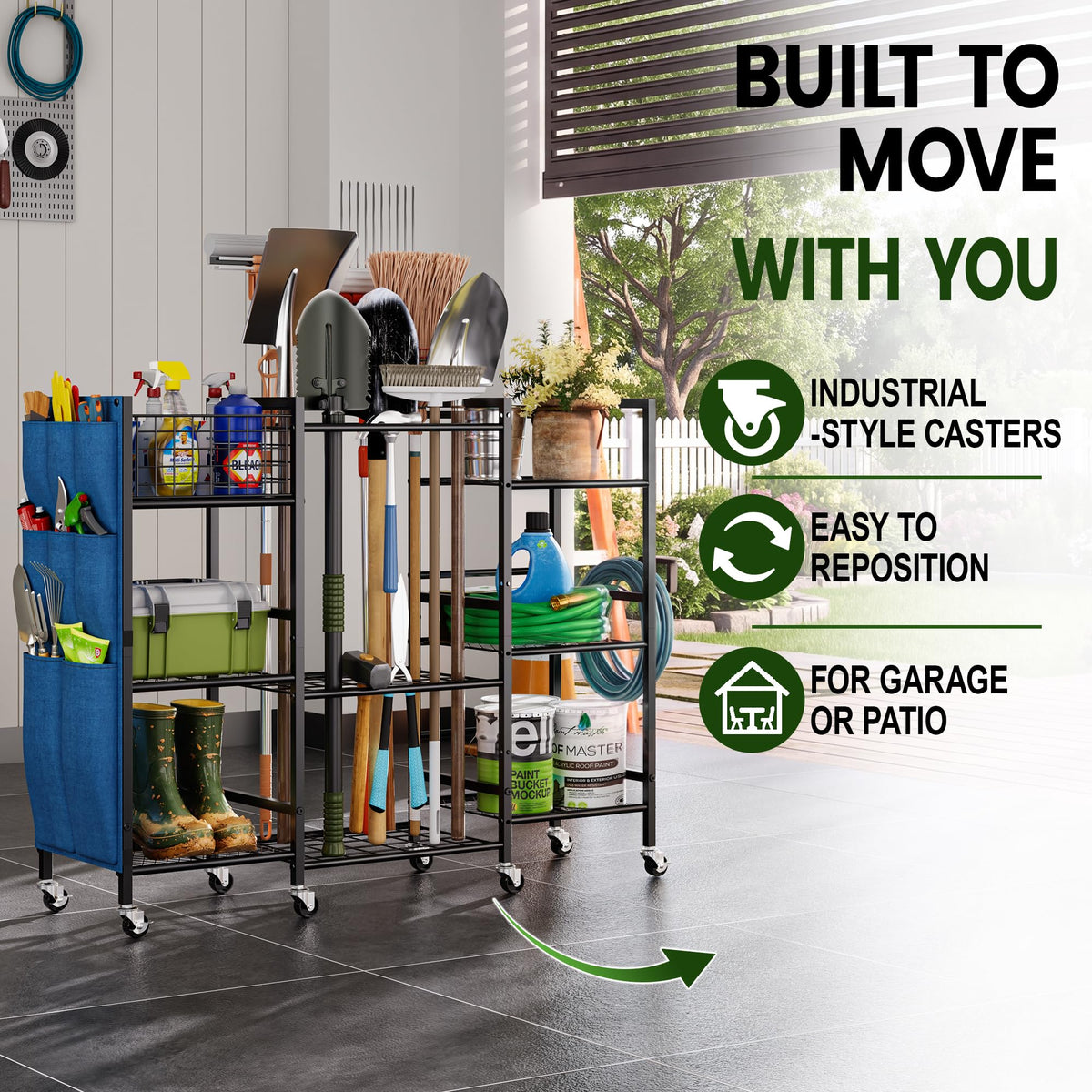 3-Sided Garden Tool Organizer with Wheels Q174