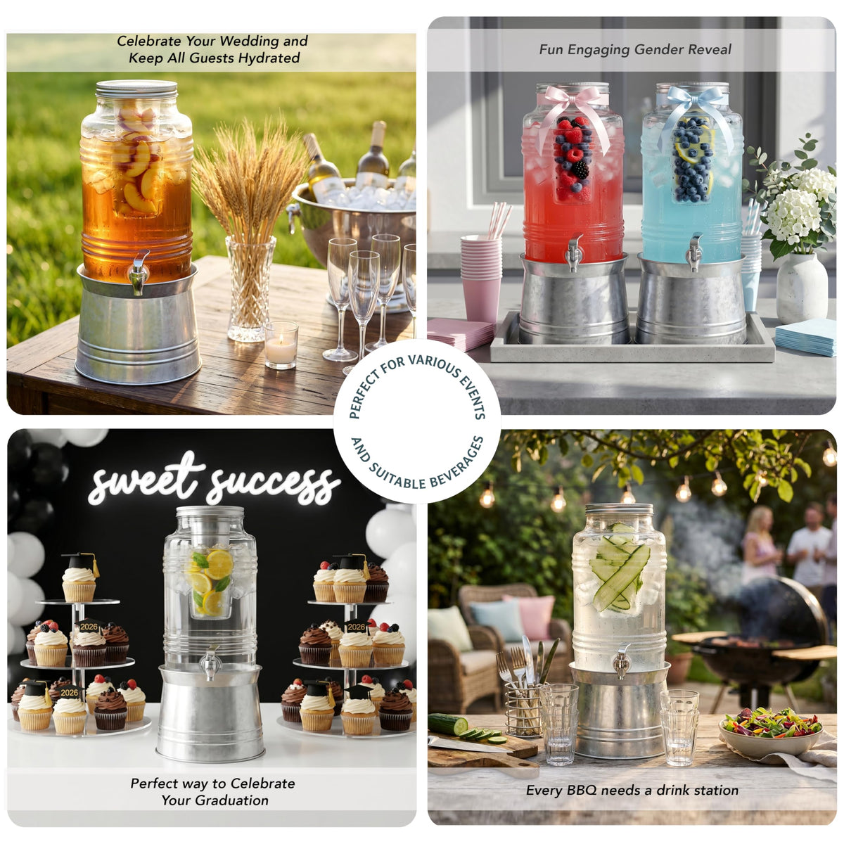 Glass Beverage Dispenser with Metal Stand E1977