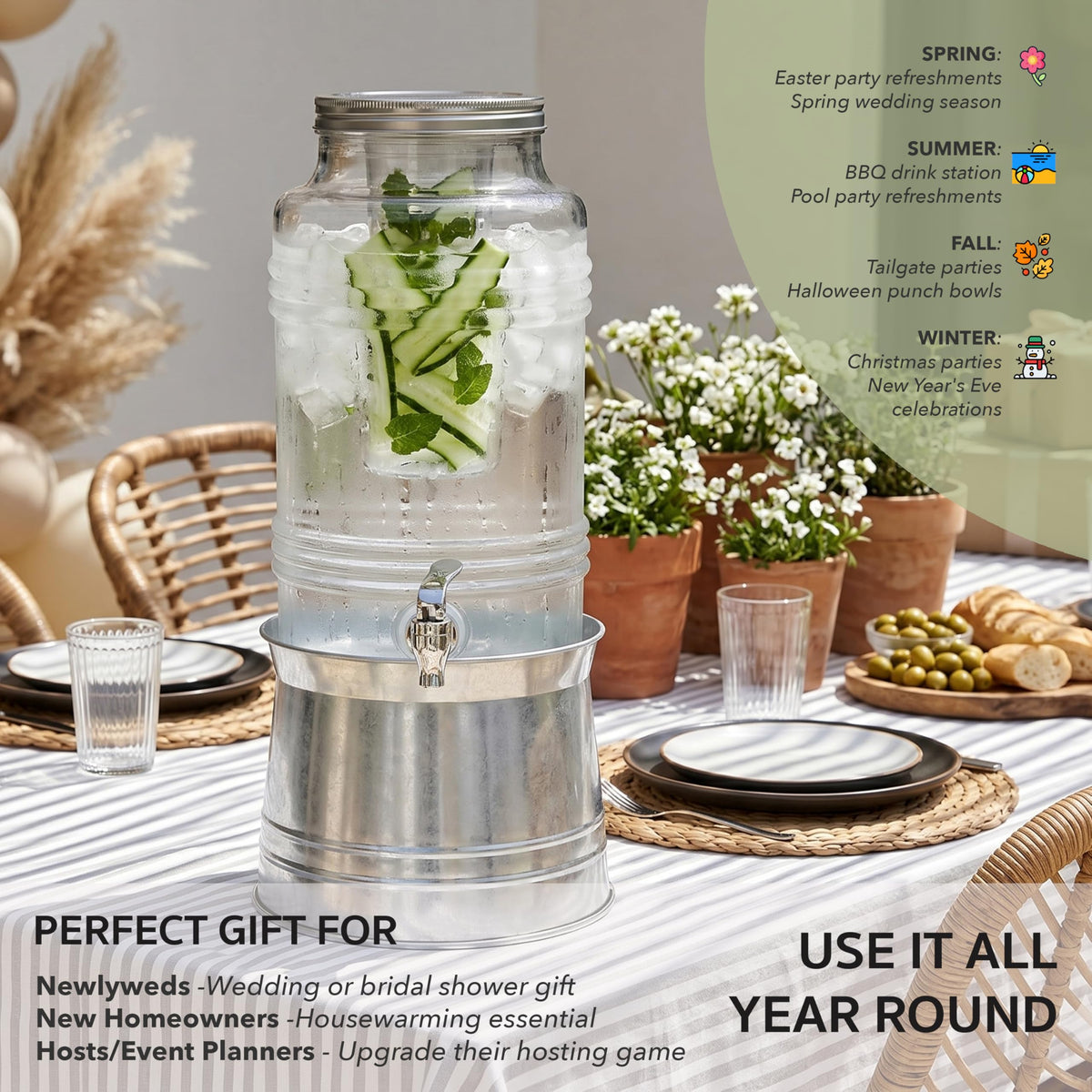 Glass Beverage Dispenser with Metal Stand E1977