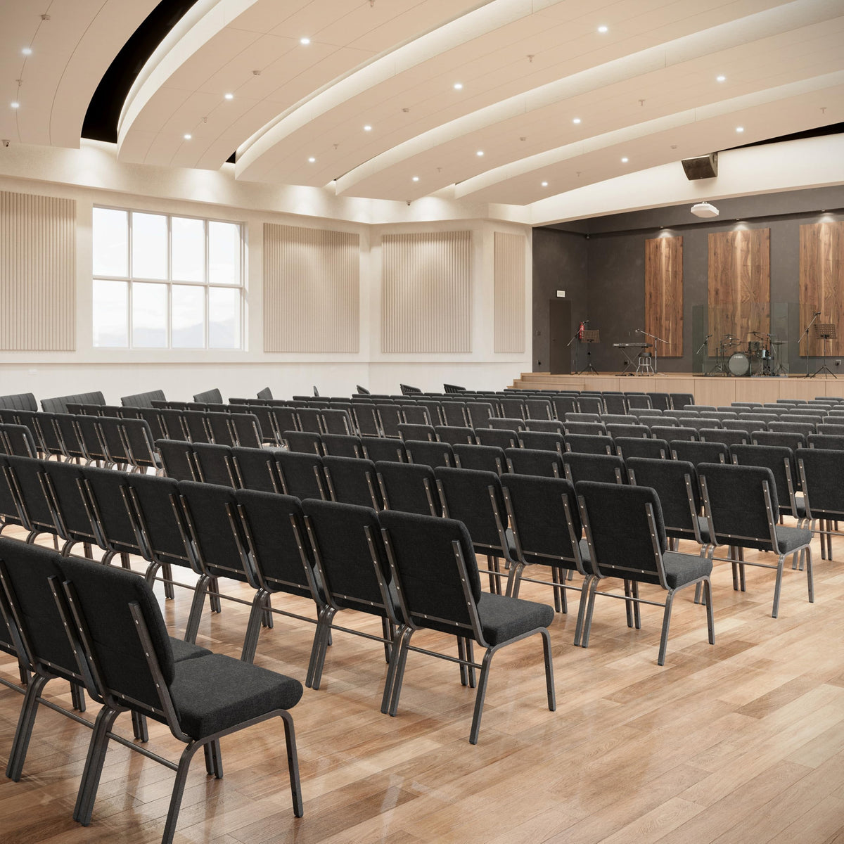 Dark Gray Fabric Stacking Church Chair 4 Pack R127