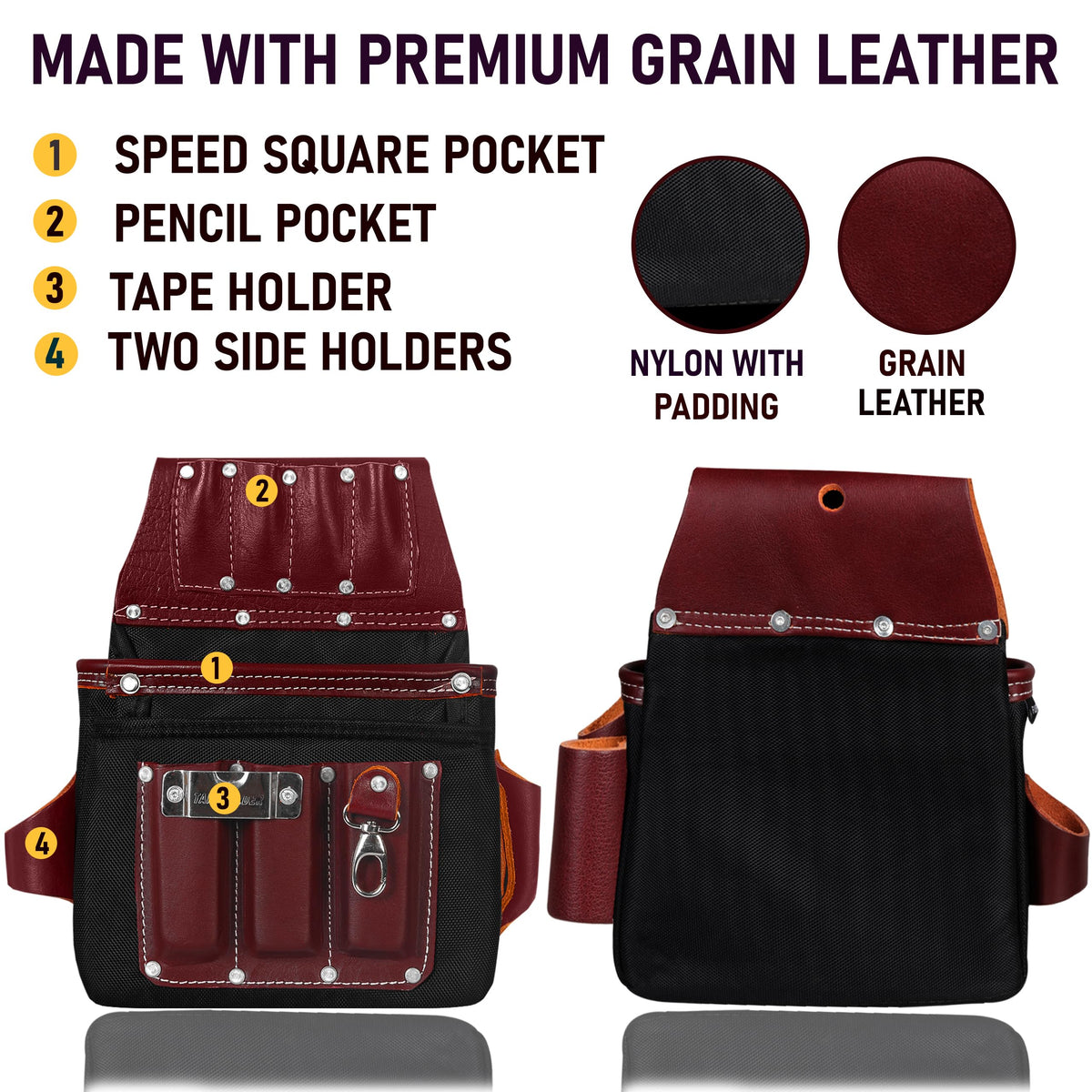 Heavy Duty Leather & 1680D Nylon 26 Pockets Electrician Tool Belt & Bag Combo H195
