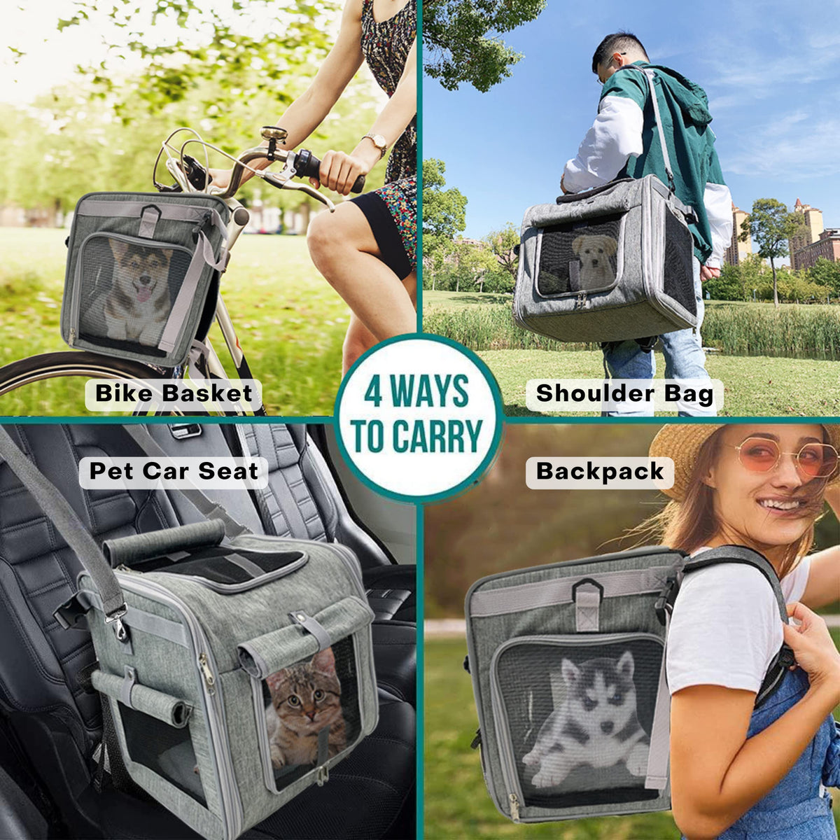 Expandable Reflective Pet Carrier Backpack with 4 Open Doors W9519