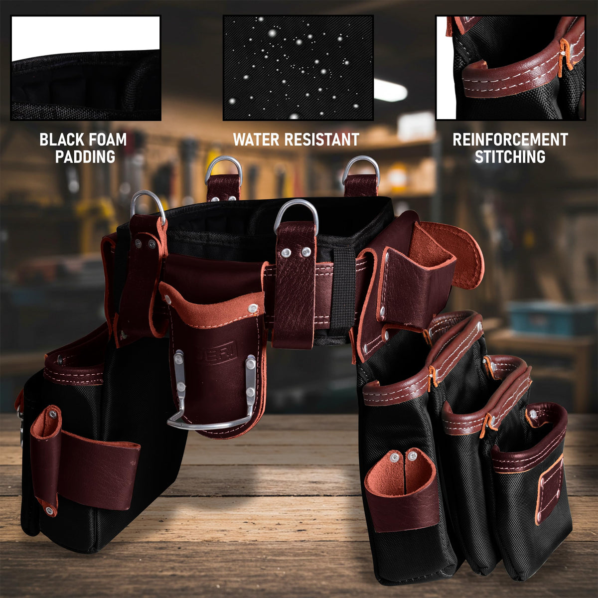 Heavy Duty Leather & 1680D Nylon 26 Pockets Electrician Tool Belt & Bag Combo H195