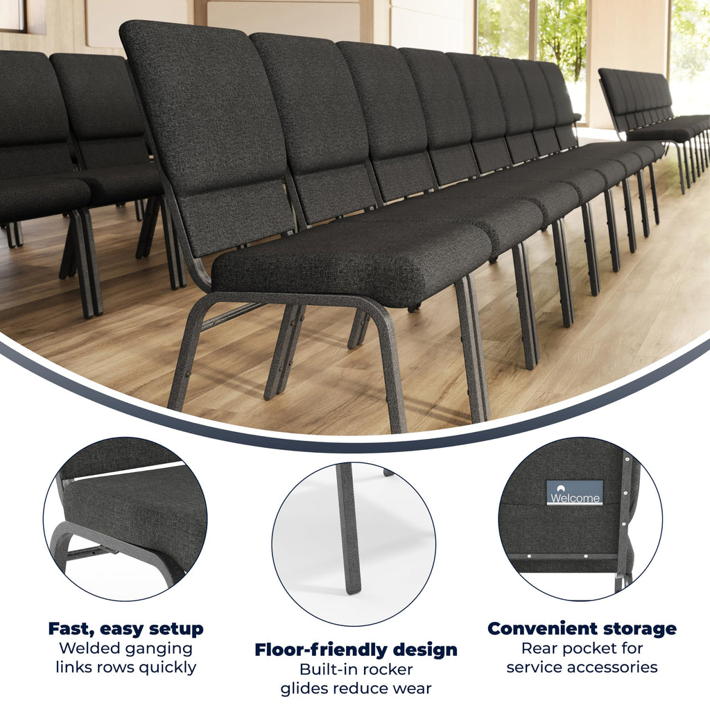 Dark Gray Fabric Stacking Church Chair 4 Pack R127