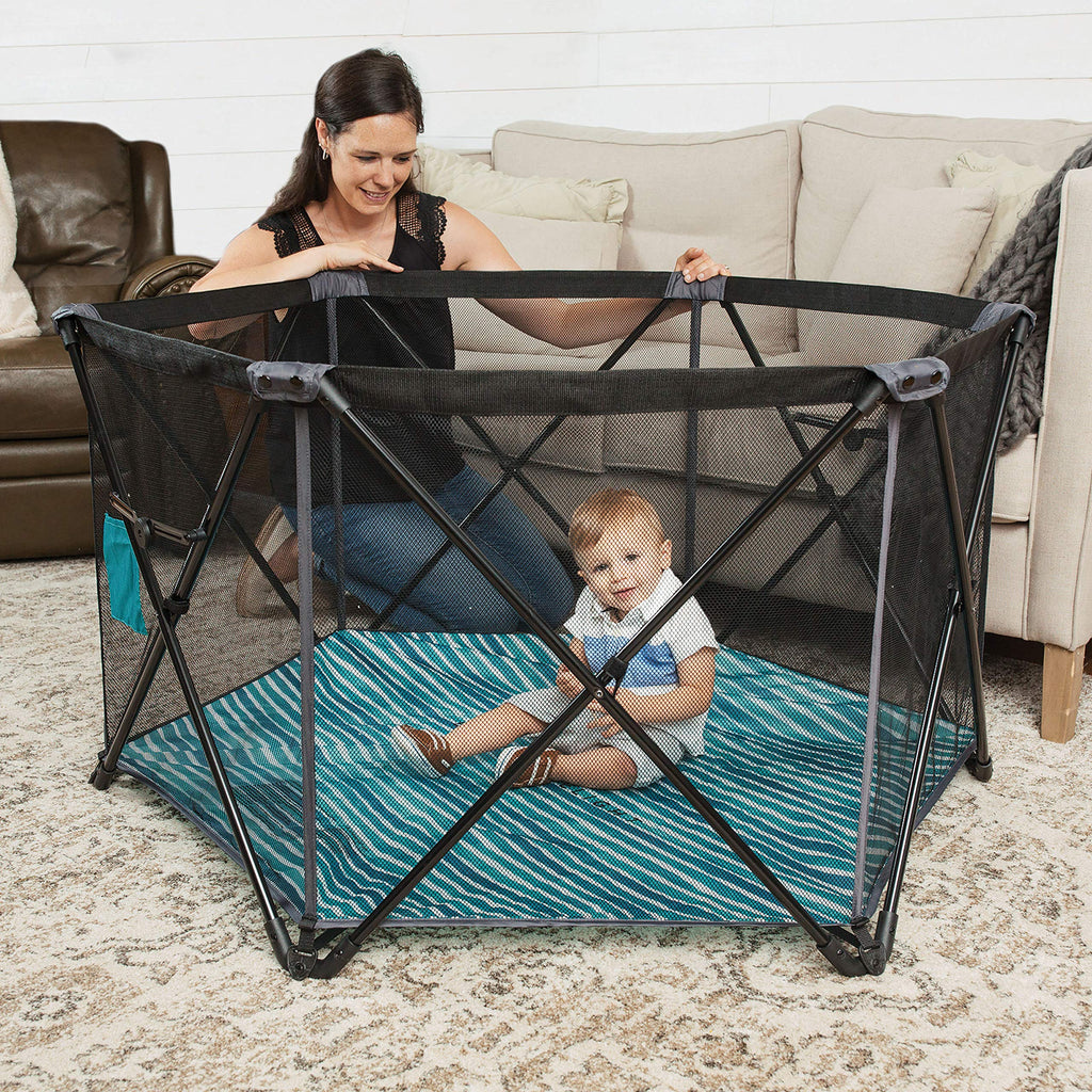 Baby Delight Go with Me Eclipse Deluxe Playard, Watercolor Stripe Base → Watercolor Stripe Playard R83661